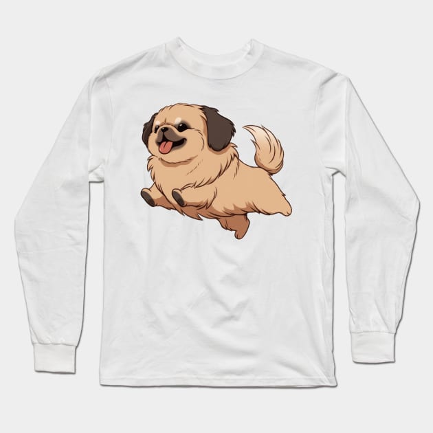 Cute Pekingese Jumping Long Sleeve T-Shirt by SundayDonuts